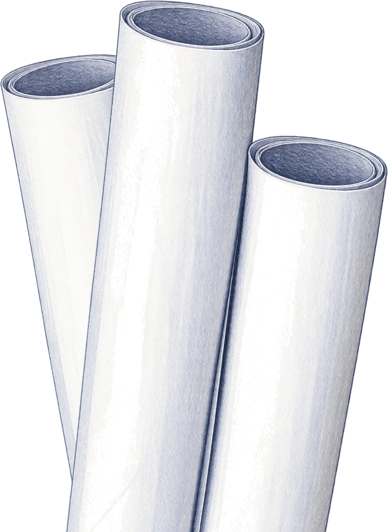 three rolls of architectural drawings